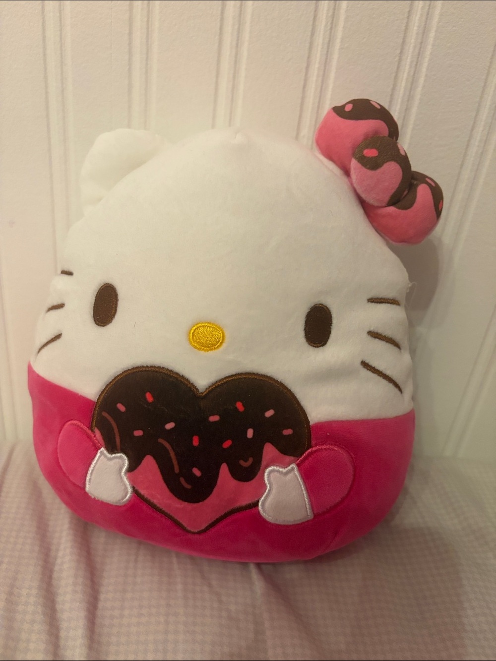 Hello Kitty Pink, White & Brown Plush Heart Donut Pillow